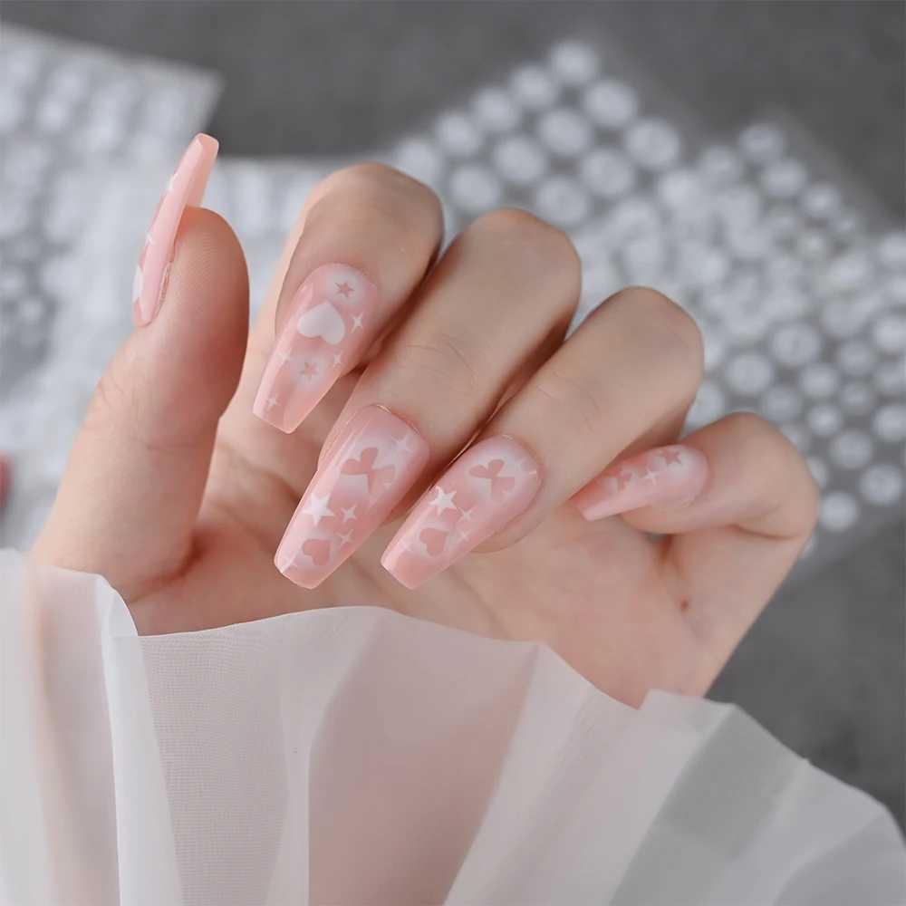 1pc Heart Star Nail Art Stickers Self-Adhesive Nail Decals 5D Translucent Stars Hollow Love Airbrush Nail Slider French StickersXJ250120