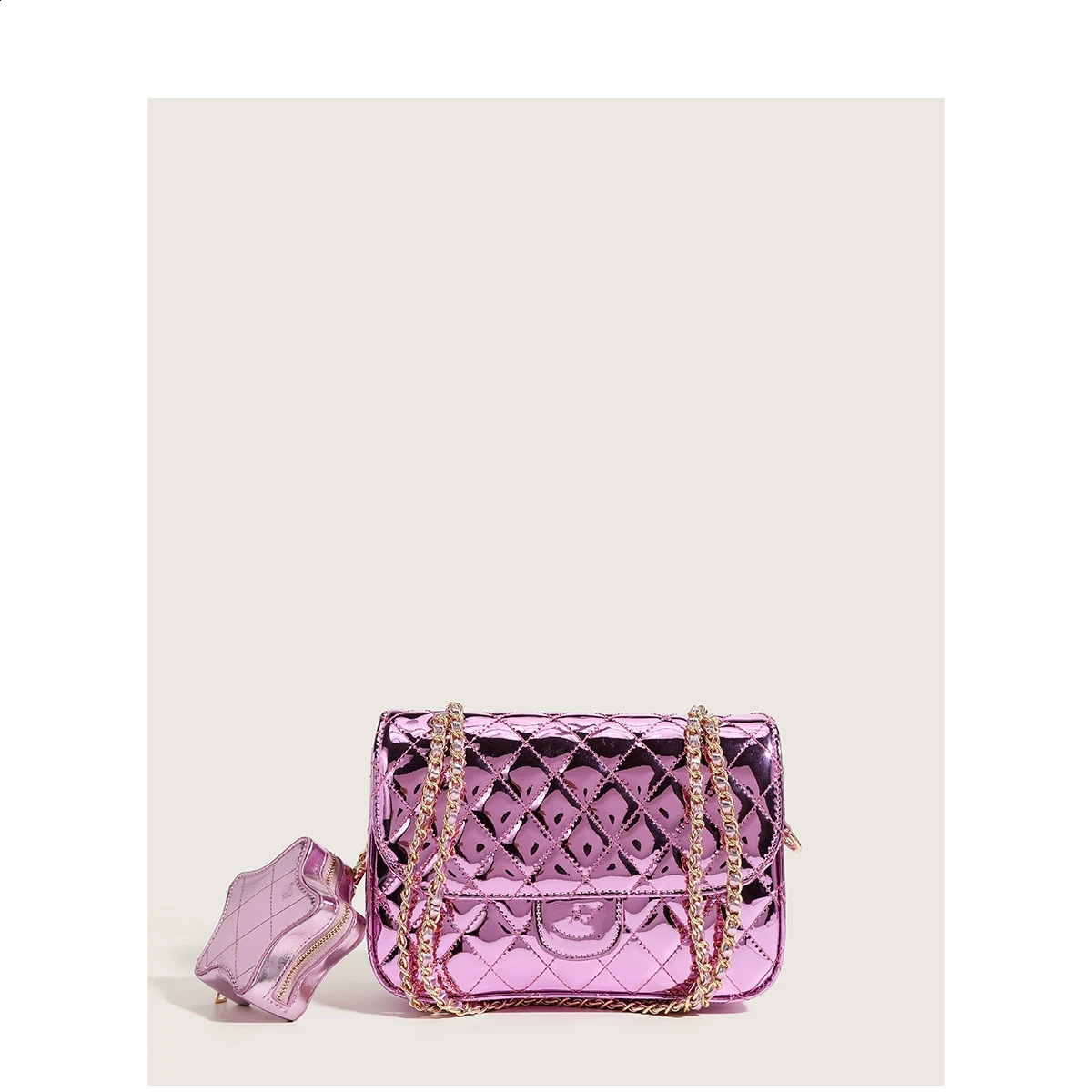 Mirror Handbags: Womens Metal Chain hot Shoulder Bag, Stylish Small Square Vanity Bag with Star Detail