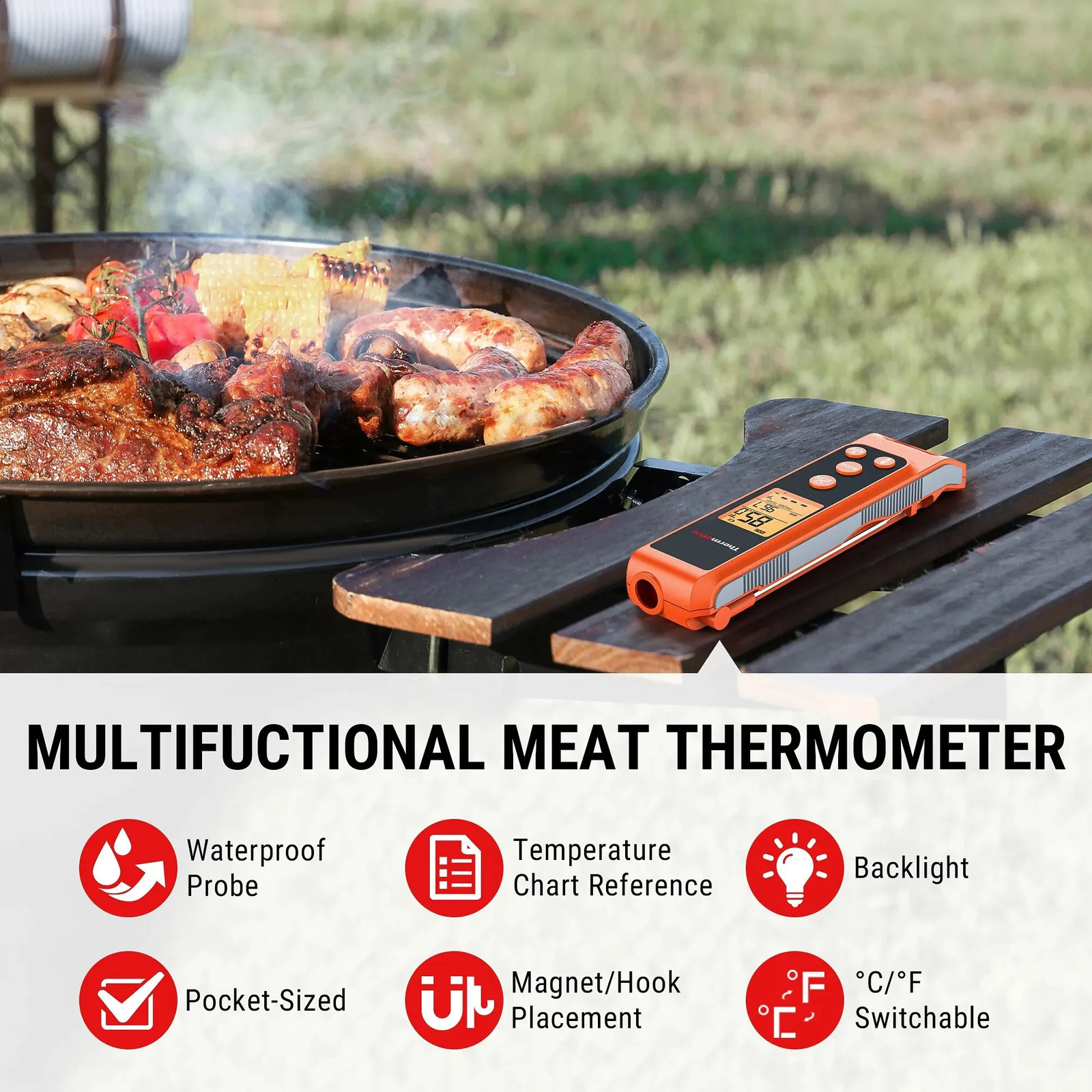ThermoPro TP420 2-in-1 digital folding fast reading infrared meat thermometer with backlight used for kitchen cooking 240816
