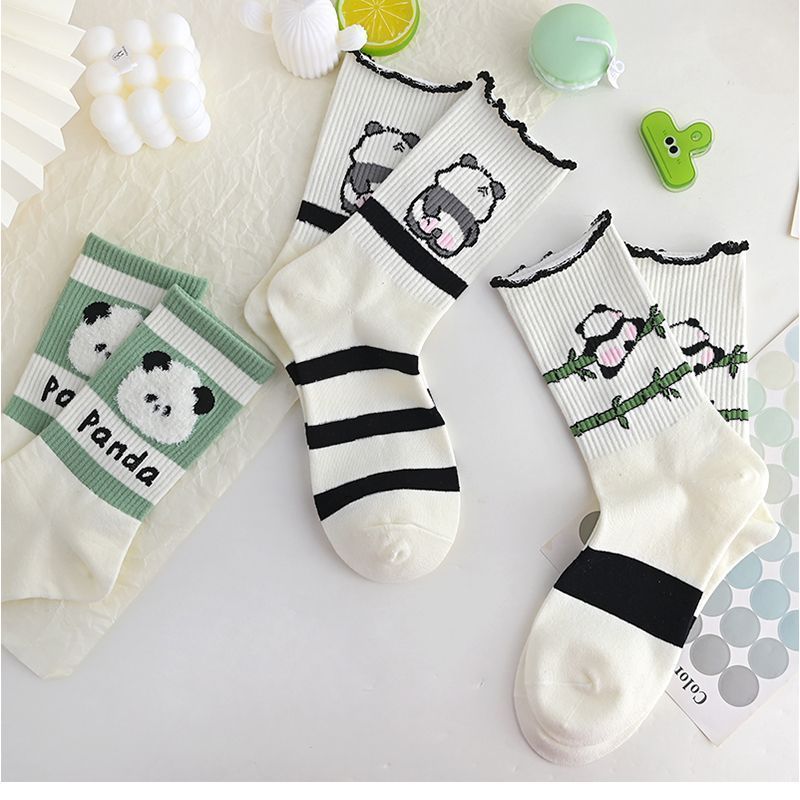 Panda Socks Children's Mid Tube Autumn Winter New Ins Trendy Versatile High Beauty Cute Student Sports Long Tube Socks Female