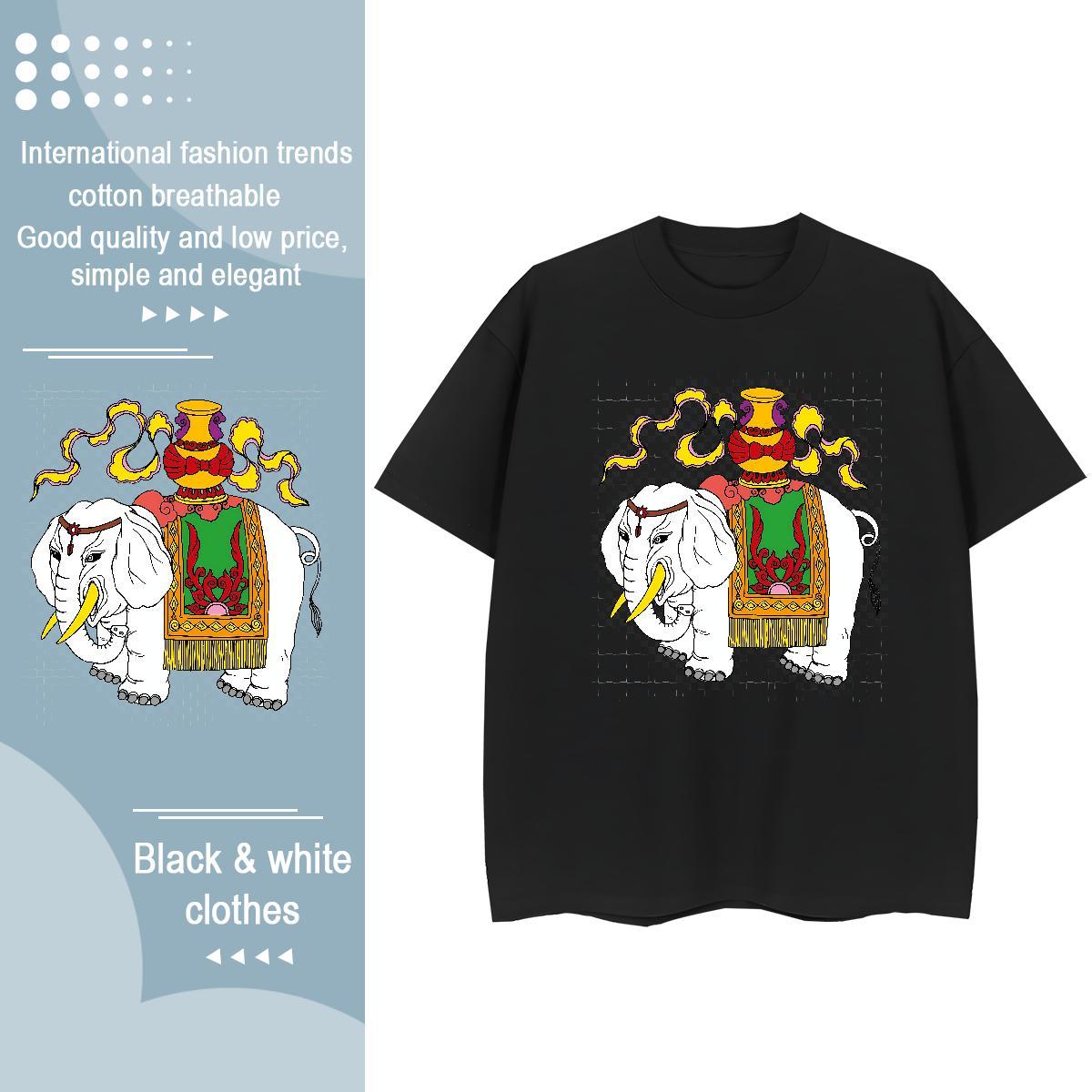 DIY Womens T Shirts Breathable Crew Neck 100% Cotton 230g Couples T Shirts Cartoon Anime elephant Sports Street Wear Nice Tees Shirts