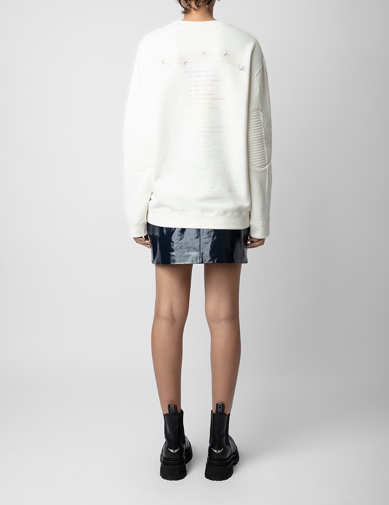 23 Autumn/Winter New niche ZV Rainbow Wings Letter Print Sleeve Fold Hot Diamond Fleece Women's Sweater dongdumaoyi