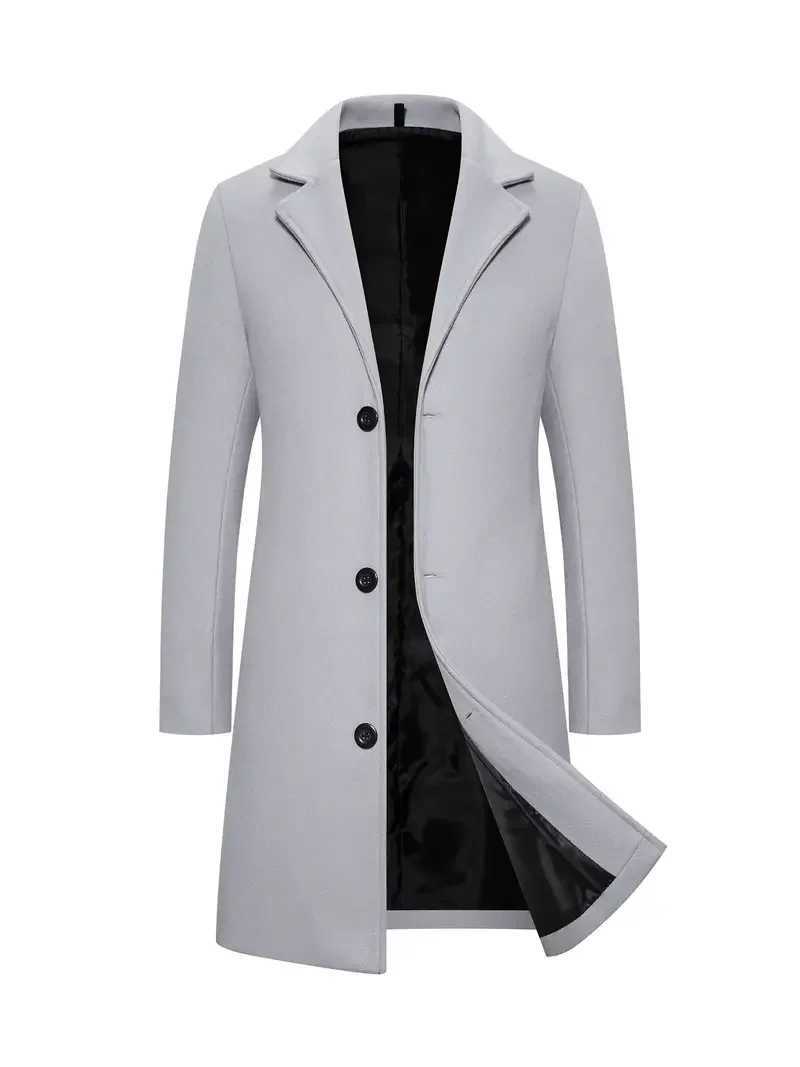Mens medium length wool single breasted trench coat jacketW240712