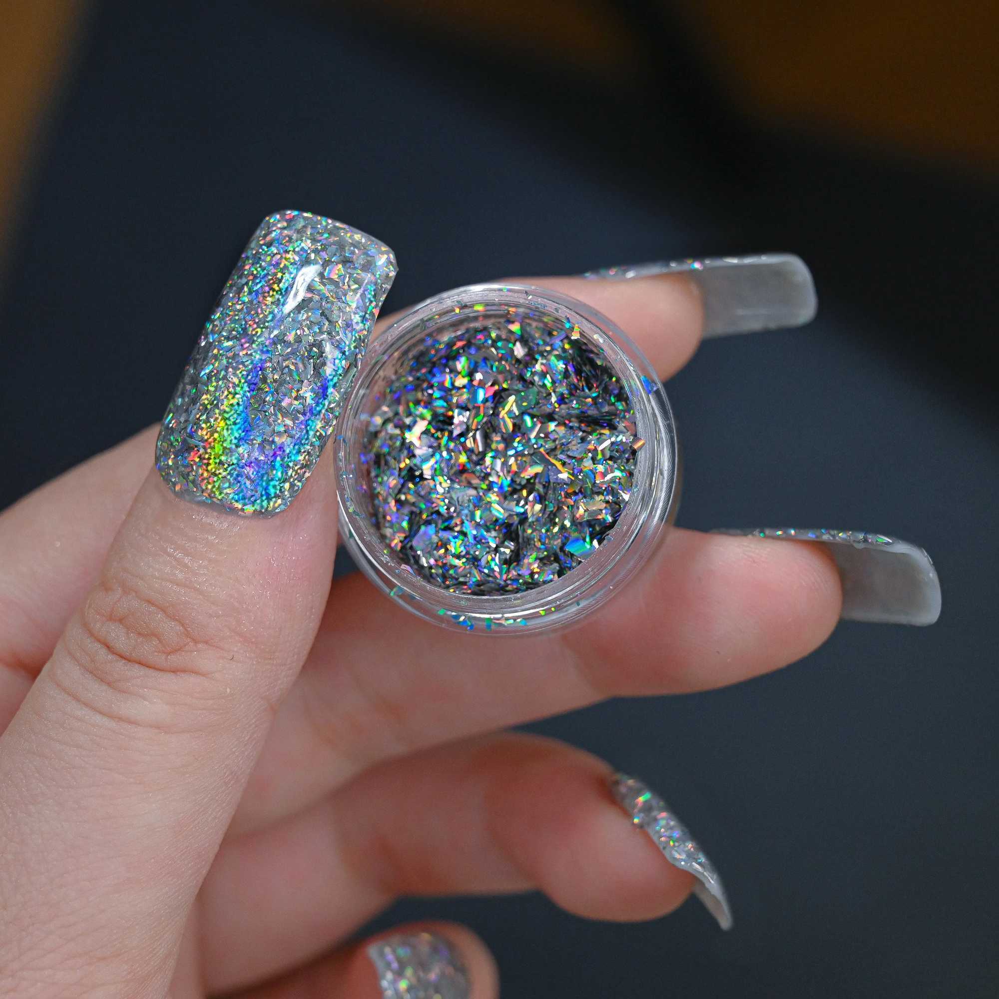 1Box Super Laser Nail Glitter Silver Holographic Irregular Ultra-thin Glitter For Manicure UV Gel Polish Aluminum Foil PaperXJ240815