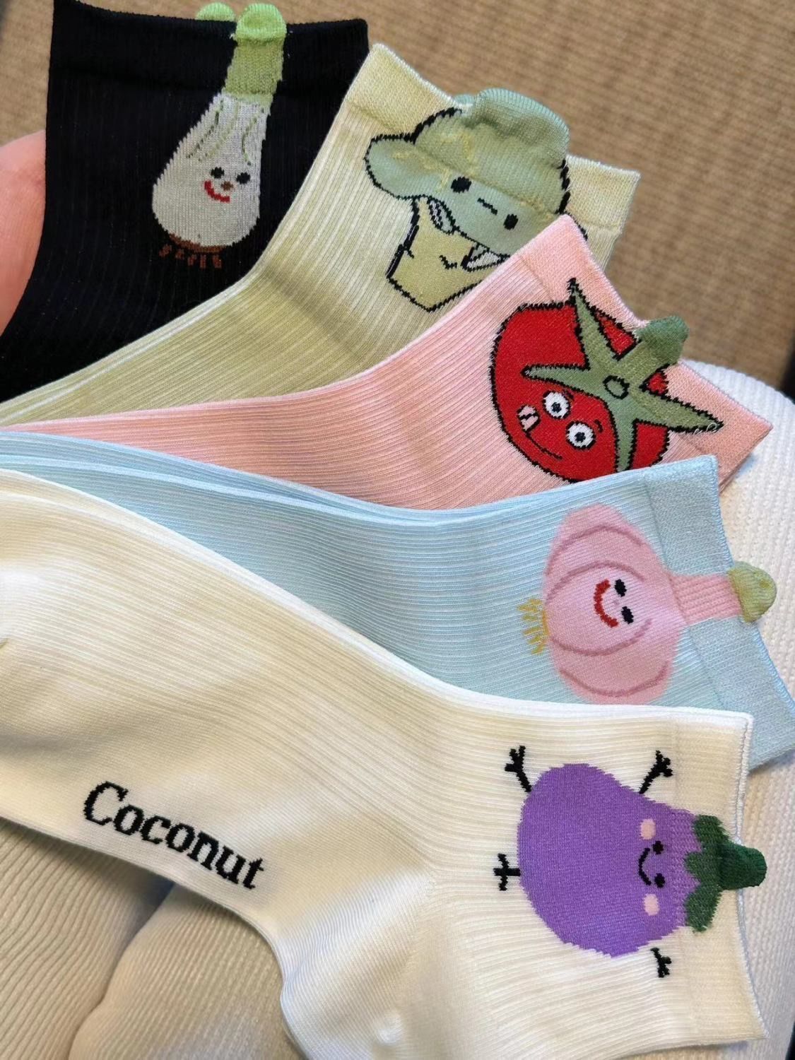 3D Socks for Children Summer Thin Japanese Cute Cartoon Vegetables Vertical Stripes Candy colored Short Socks Ins Trendy Versatile