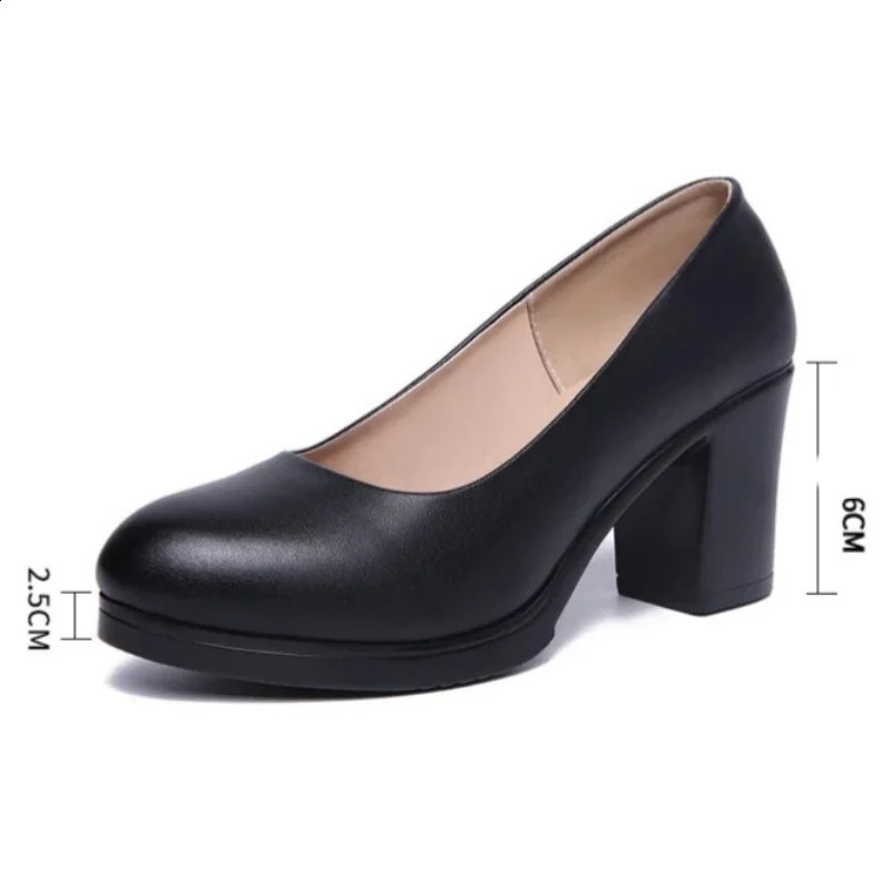 6cm Small Size 32-43 Shallow Med Block Heels Shoes Platform Pumps Fall Soft Leather Black Dress Court Office Work Shoes 240815