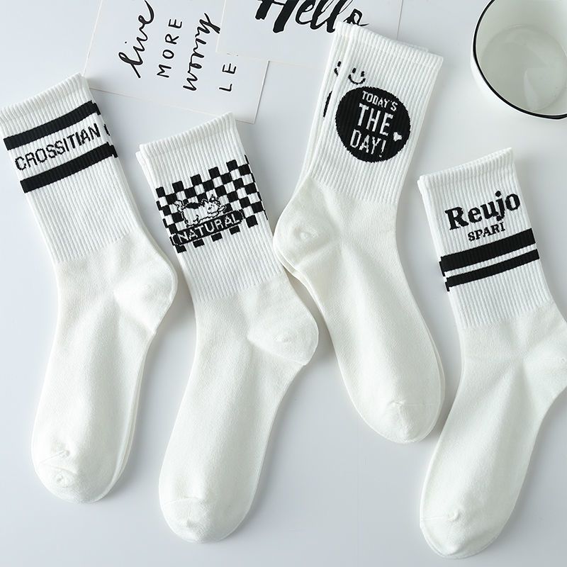 White Socks Female Long Socks Student Middle Socks Children Ins Trendy Versatile High Beauty Forest Series Autumn Letter Long Tube
