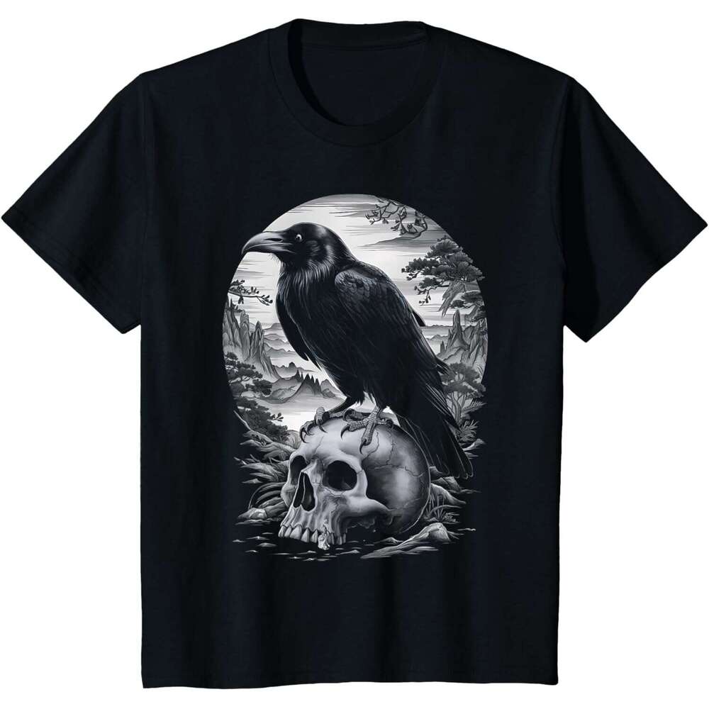 Halloween T shirt for Mens Mestic Bird of Prey Perched on Skull Nature Scene T-Shirt Shirts Tshirt Graphic Tee Casual Tops Clothes Short sleeve