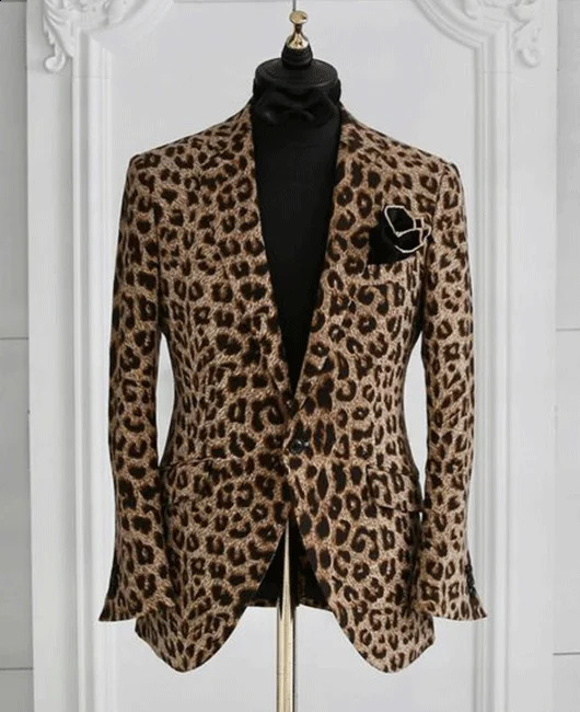 Fashion Business Leopard Pattern Notch Lapel Pockets One Button Blazer Men Blazer Slim Fit Casual Daily High Quality Suit Jacket 240815