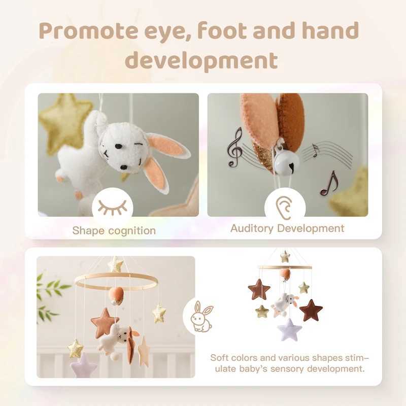 Baby Mouse Toy Rabbit Balloon Mobile Wood Newborn Cartoon Bell Hanging Toy 0-12 Months Bedding Baby Cradle Toy W240815