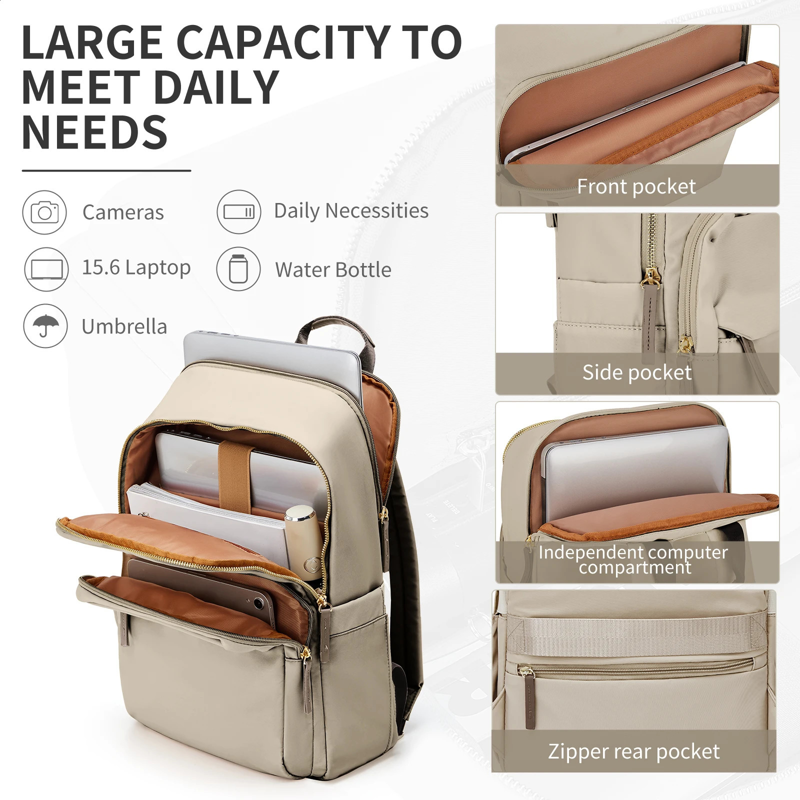 Simple Large Capacity Backpack Women Travel Business Teacher Laptop Shoulder Bag Girl School Student Purse 240815Z
