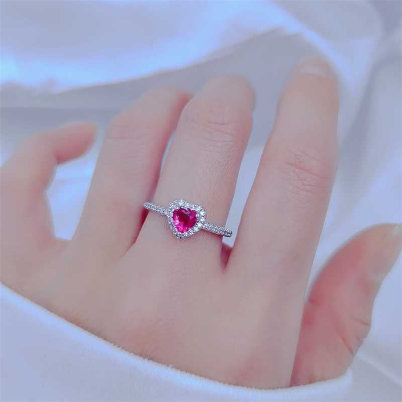Love ring copper inlaid zirconium funky pink zirconium heart ring ins style simple ring wedding engagement ring suitable for daily party holiday weddi