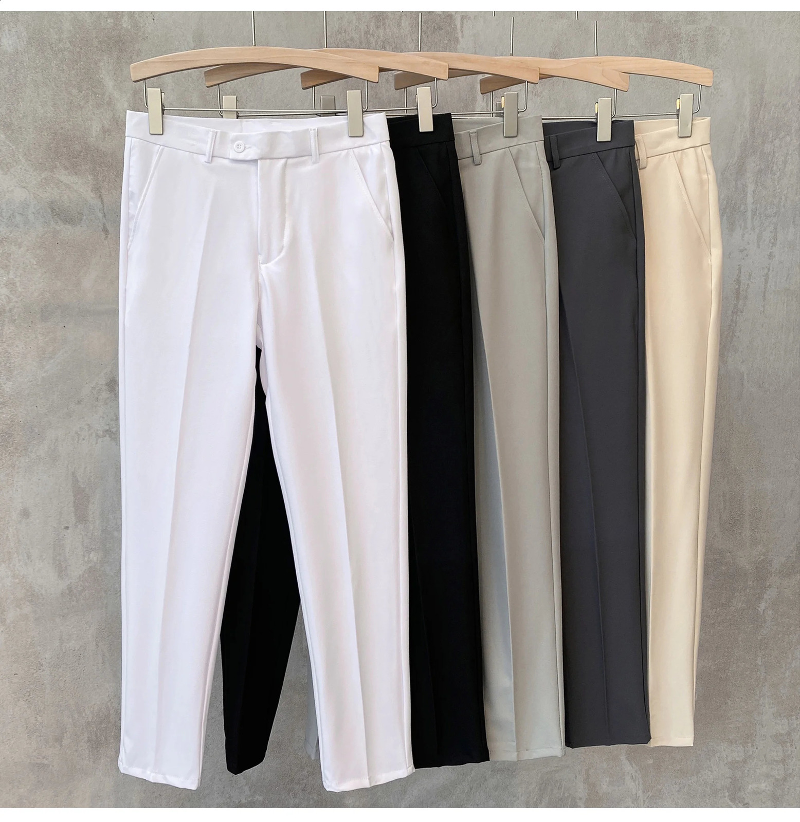 Mens pants for spring and summer mens pants for business offices elastic wrinkles large-sized classic mens clothing B16 240815