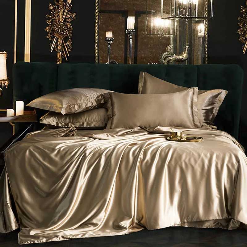 Luxury 100% Silk Bedding Set with Duvet Cover Set Double King Queen Size Bedding Cover Kit 4pcs Bed Cover Bed Linen SetsM240816