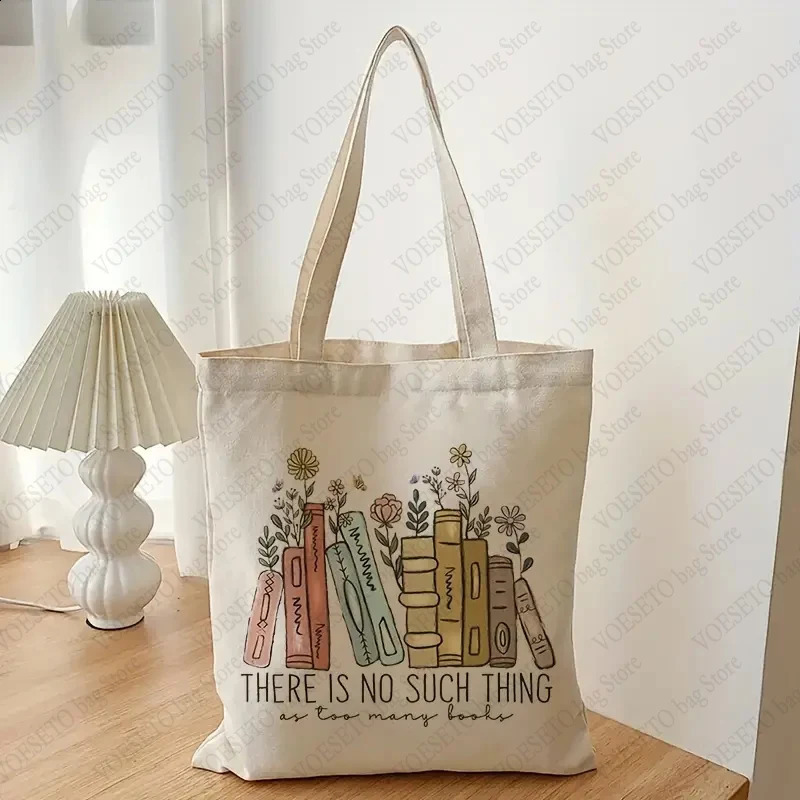DHwanglijia There Is No Such Thing As Too Many Books Pattern Canvas Tote Gift for Who designer bag Love Reading Bags Bookish Women Shopping Bag 240816