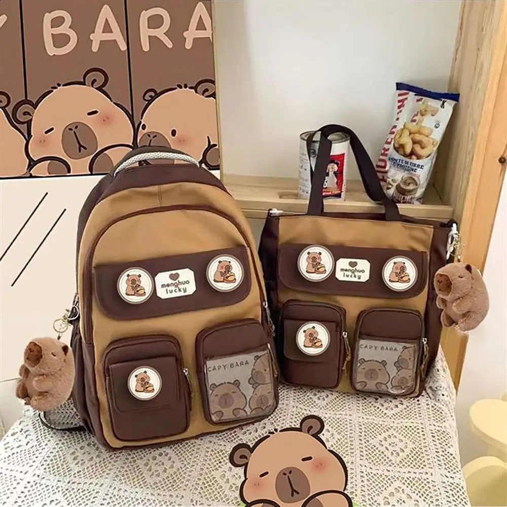 Cute Capybara backpack large capacity adjustable shoulder strap student foldable shoulder bag waterproof computer bag 240816