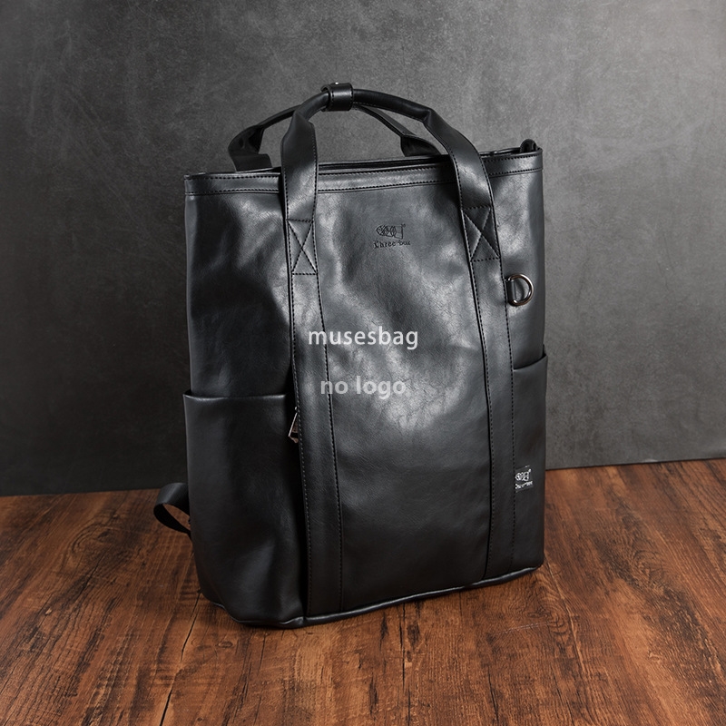 Korean men's travel backpack retro PU leather student bag personality fashion large capacity backpack computer backpack
