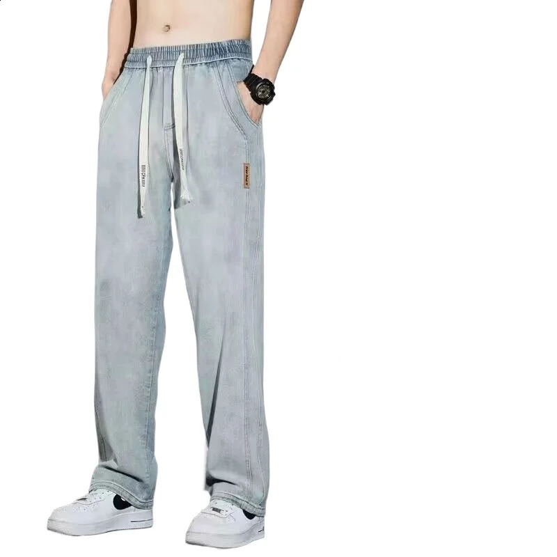 2024 Mens Autumn Straight Bag Pants Cotton Black Wide Leg Jeans Retro Y2k Mens Trousers Street Clothing Black 240815