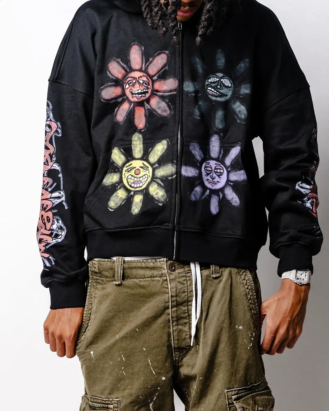 Y2K Harajuku Sunflower Printed Women Zipper Hoodie Retro Men and Women Street Leisure Loose Anime Hoodie sweatshirt 240815