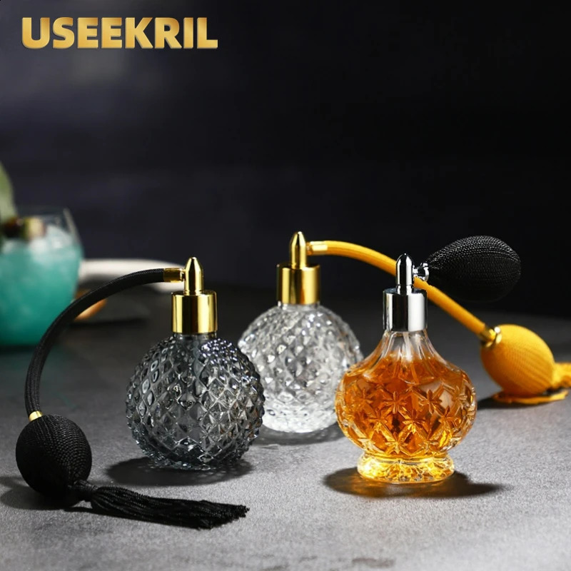100ml Crystal Art Vintage Style Empty Refillable Perfume Atomizer Long Tassel Spray Bitter Bottle With Air Bag Glass Bottles 240816