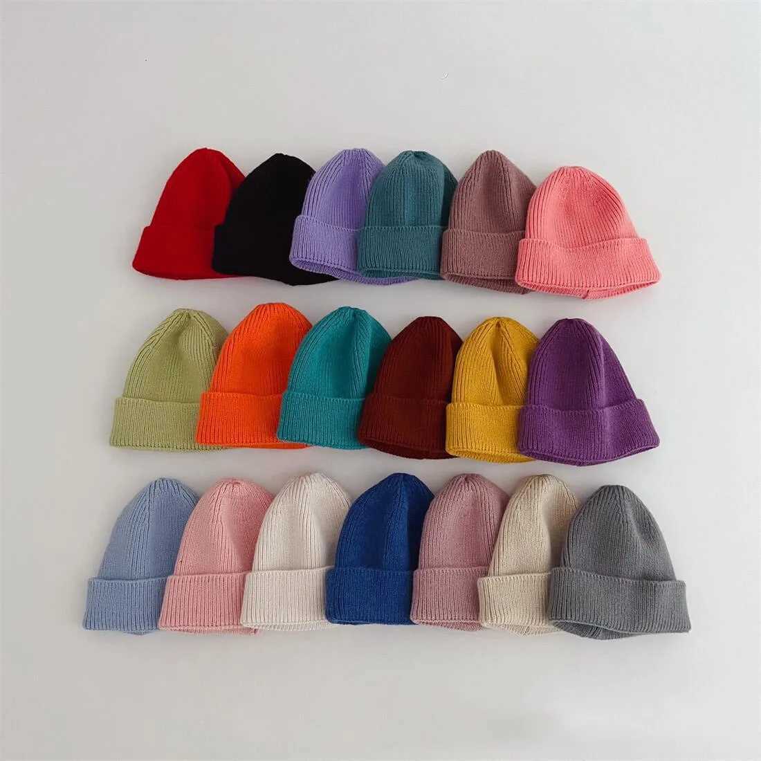 Autumn Winter Knitsuit Boy Girl Children Candy Color Solid Casual Knitted Hat Baby Warm Soft Cotton Cap Kid Fashion Kniting Caps LX241018
