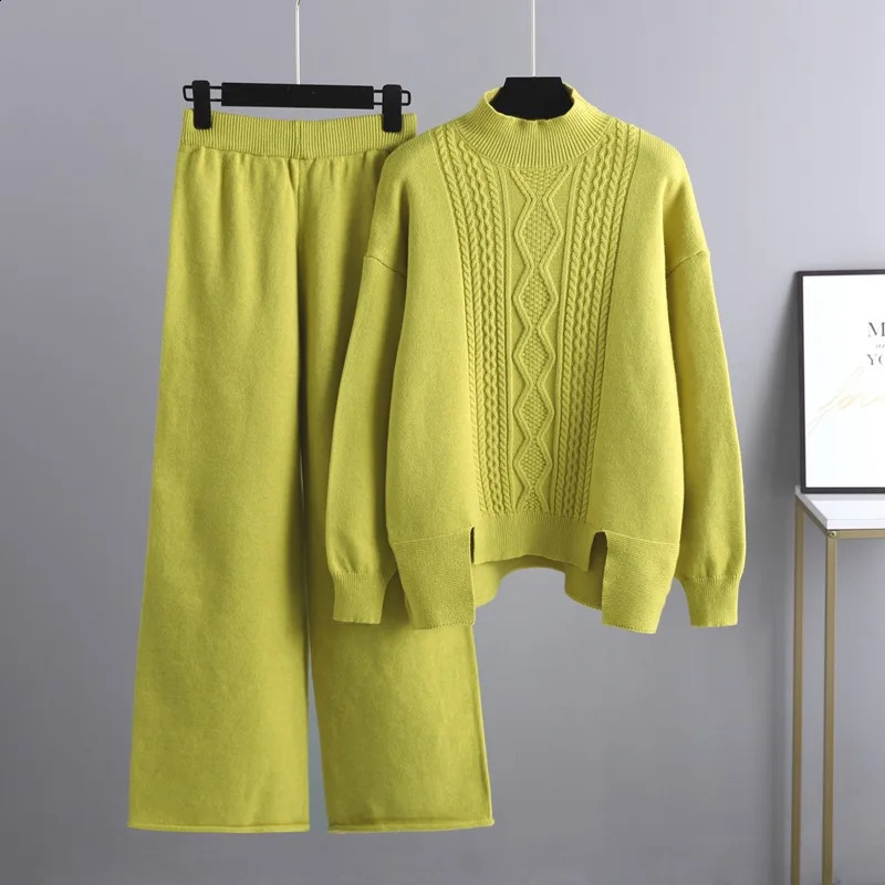 Winter Cashmere Womens Tracksuits Thick Oversized Women Turtleneck Sweater 2 Pieces Sets Drawstring Harem Pant Suits Outfit 240815