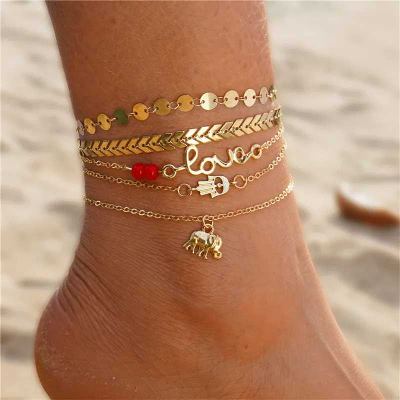 Bohemian zircon butterfly snake hollow pendant anklet womens summer beach gold multi-layer anklet bracelet womens leg chain W240815
