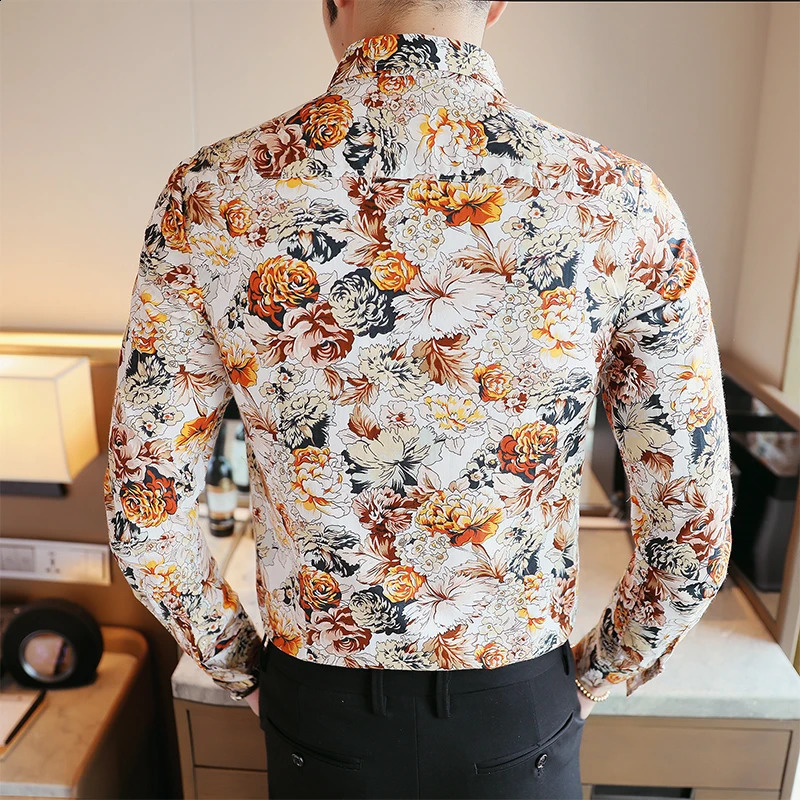 Men Shirts Cotton Vintage Clothes Flowers Shirt Korean Clothing Mens Fashion Beach Mens Spring Long Sleeve Shirt Top 240816