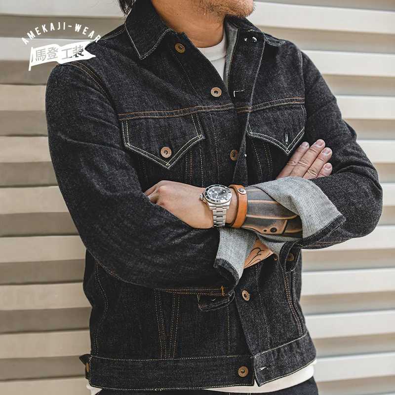 Maden Vintage 14.8 oz Washed Denim Type III Jacket Classic Solid Slimming Coat Cotton Denim Jacket Mens Spring/Summer Top W241011