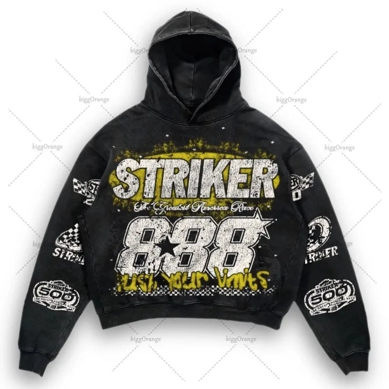 American style hoodie letter printed handle sweatshirt Harajuku retro super street fashion 240816