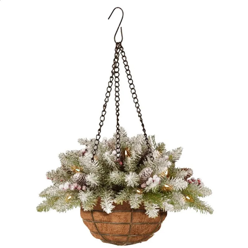 Christmas Wreath Artificial Hanging Flower Basket Garland with LED Light Red Berries Pine Cone Home Decoration Navidad Xmas Gift 240815