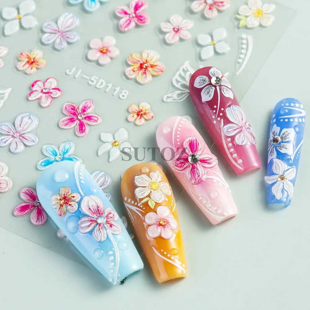 5D Embossed Flowers Nail Stickers Petals Lines Decals Summer Nail Charms Butterflies Relief Sliders DIY Manicure Decor LEBJI-5DXJ250120