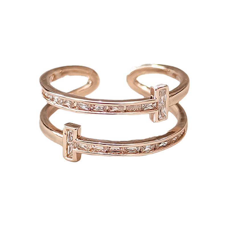 Love ring copper double layer open ring female niche design ins cold wind inlaid zirconium fashion hundred match engagement wedding ring finger ring