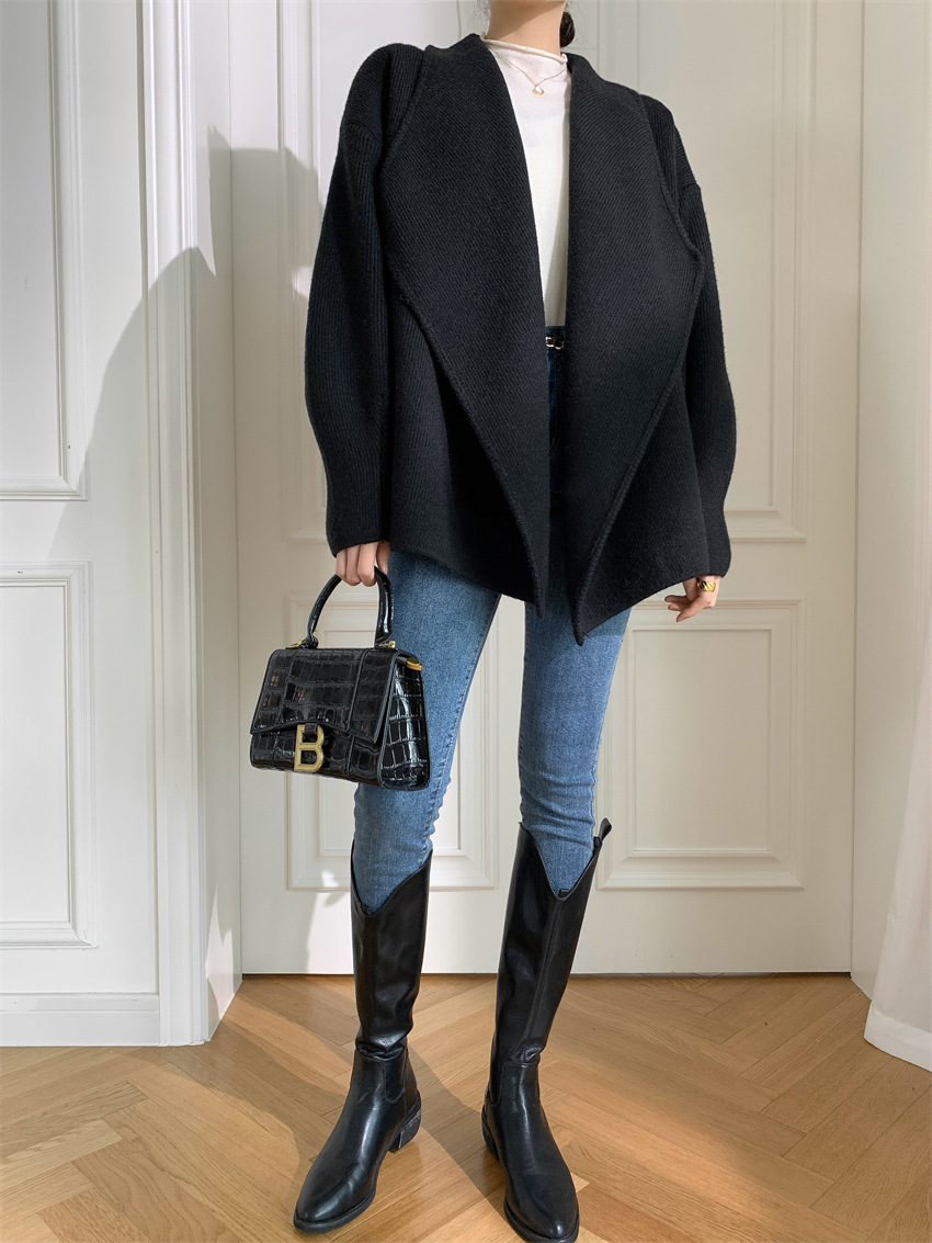 Women's Blends Short Double-sided Coat Casual Soft Warm Loose Collar Coat Female Tweed Sweater Fit Autumn Winter