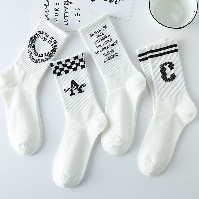 White Socks Female Long Socks Student Middle Socks Children Ins Trendy Versatile High Beauty Forest Series Autumn Letter Long Tube