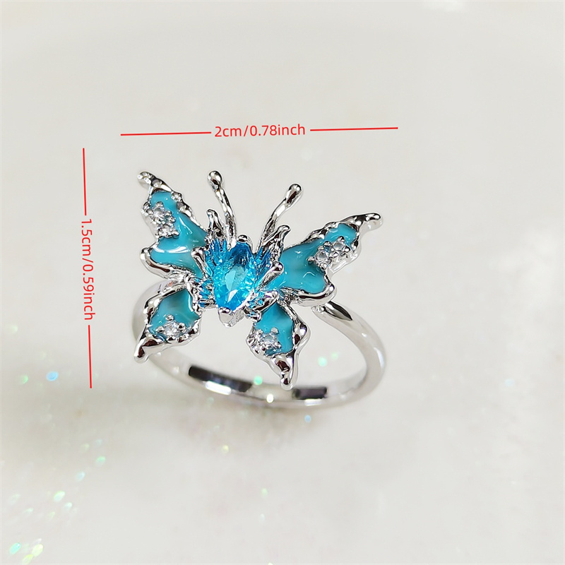 Designer ring blue butterfly open ring light luxury ins niche sweet chili style senior sense of personality fashion versatile