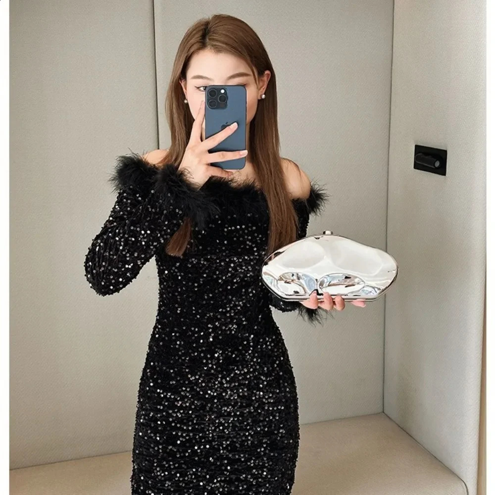 Acrylic Shell Shape Clutch Bag Gold Silver Blue Women Evening Party Cute Metal Shiny Purse Handbag 2024 Wholesale 240815Z