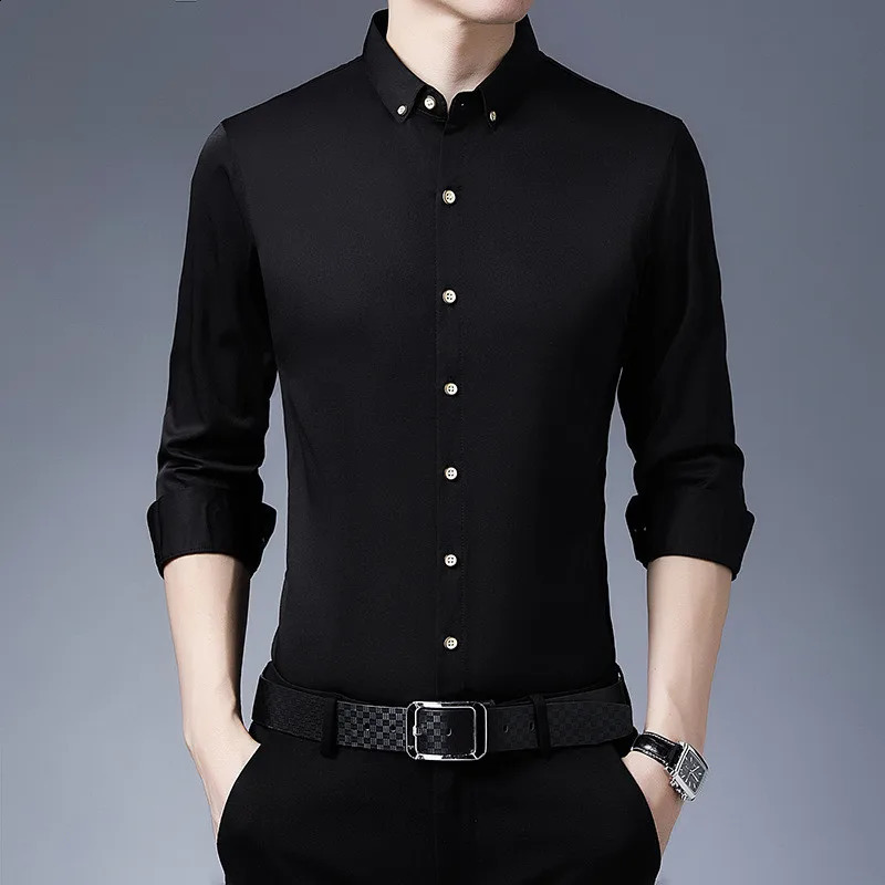 Fashion Men Shirt Spring Autumn Solid Blouse Mens Dress Shirts Long Sleeve Casual Shirts Hommes Clothing Male Tops 240815