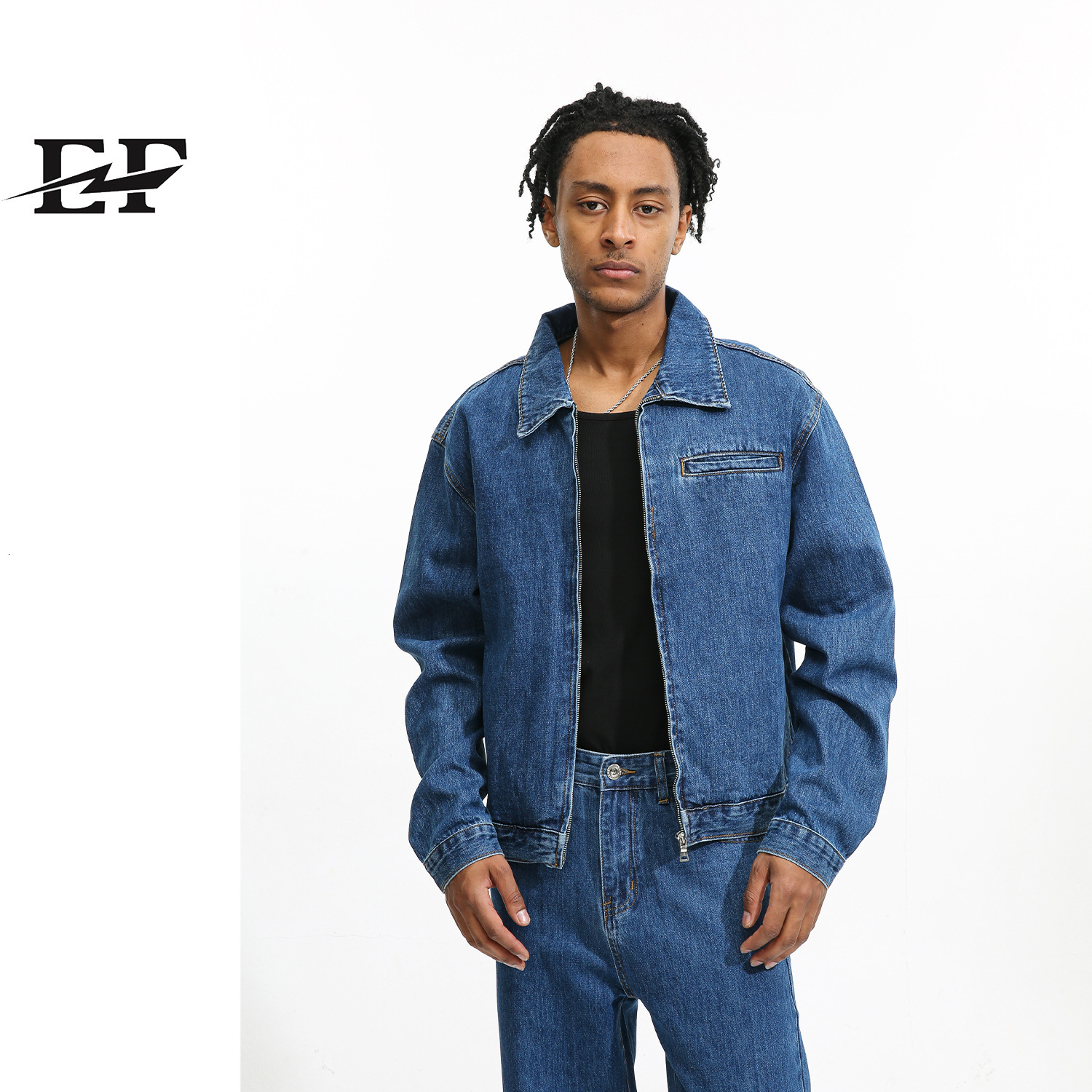 24ss Autumn New Product Hong Kong Style Advanced Simplicity Loose Casual Jeans Set Trendy