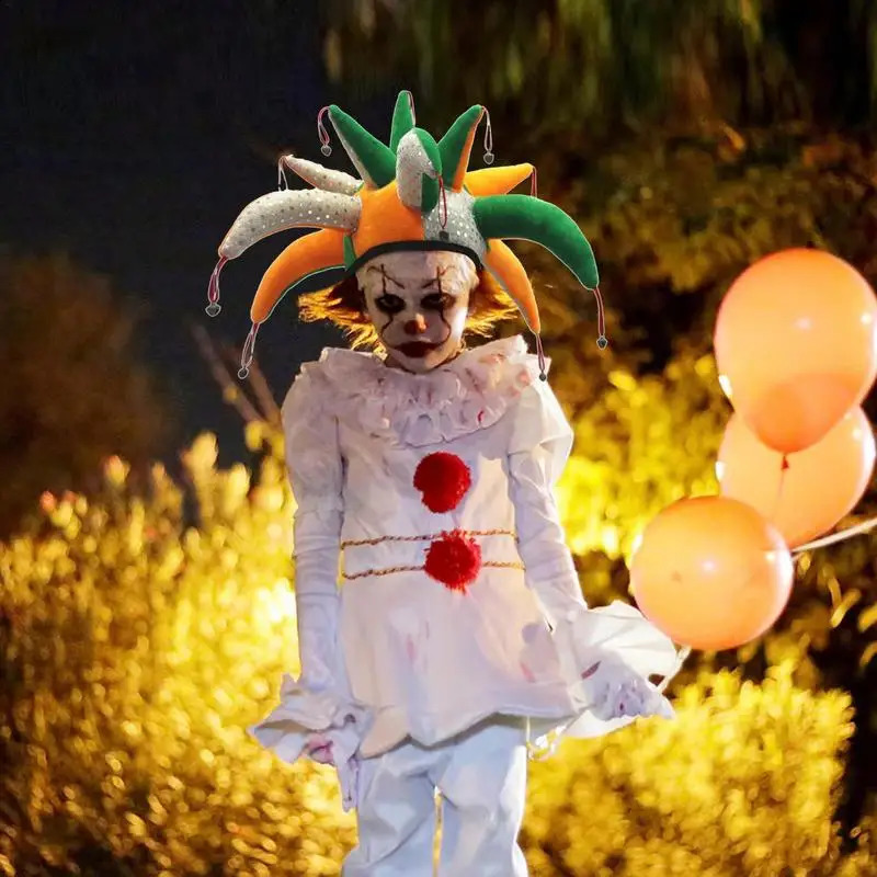 Halloween Clown Hat Party Costume Court Jester Clown Hat Funny Halloween Easter Tentacle Bell Jester Carnival Clown Props 240816