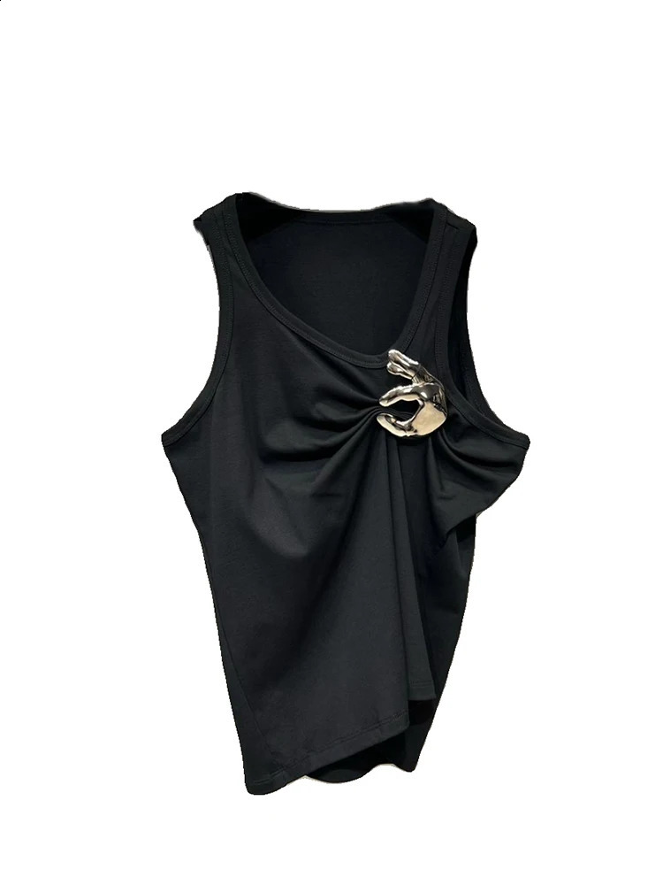 DEAT Trendy Fashion Womens Solid Color Folded Tank Top 2024 Spring Round Neck Sleeveless Tank Top Womens 11X7428 240816bj - view 6