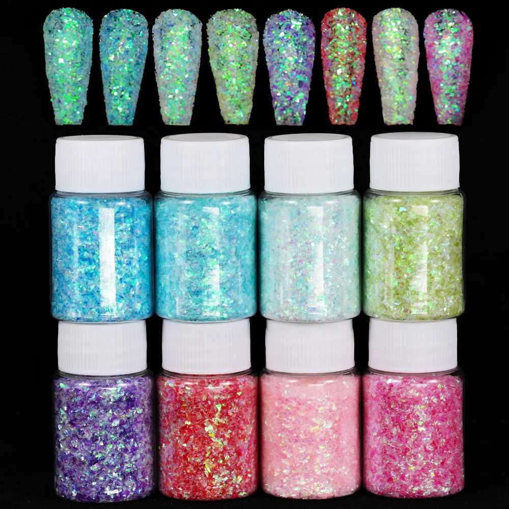 20ml/Box Shiny Mermaid Opal Powder Chunky Nail Glitter Iridescent Blue Pink Chameleon Pigment Yuki Flakes Manicure Paillettes #*XJ240815