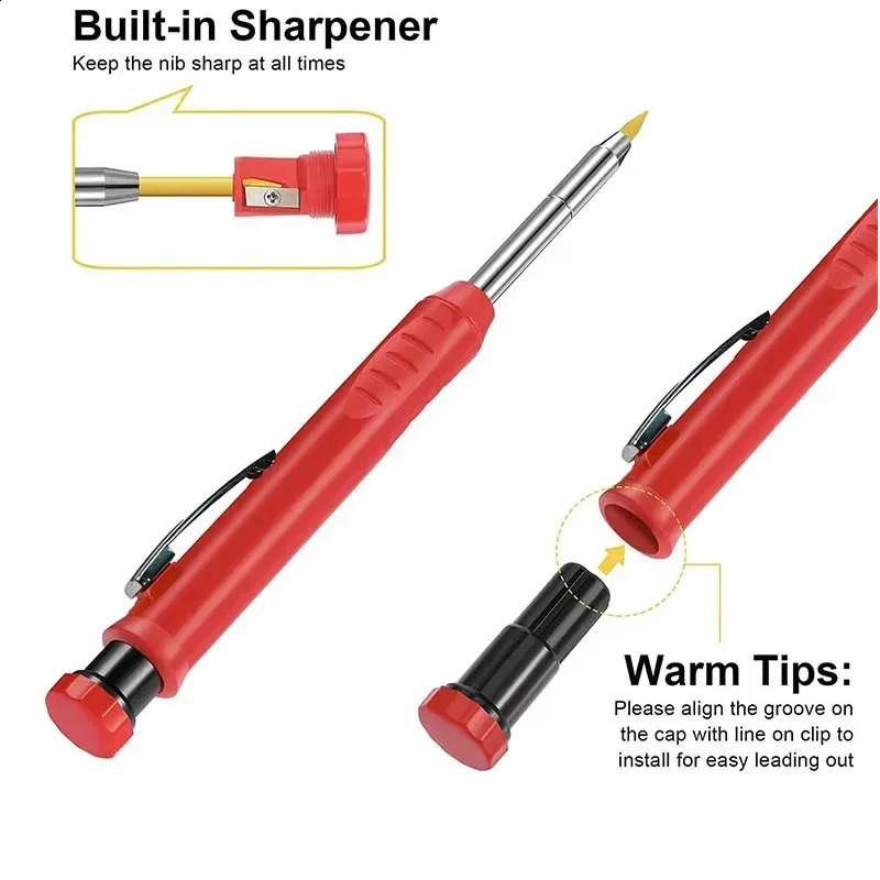 2.8mm Solid Carpenter Mechanical Pencil with Sharpener for Woodworking Construction Long Head Carpenter Pencil Stationery Supply 240816