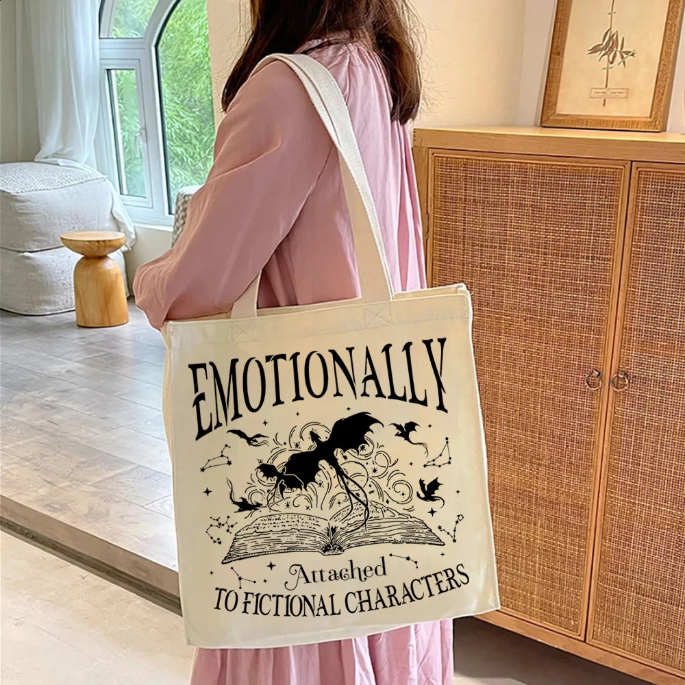 sy Fourth Wing Tote Bags Emotionally Attached New To Fictional Ladies Shopping HandBag Vintage Dragon Rider Book Lover Bag 240816