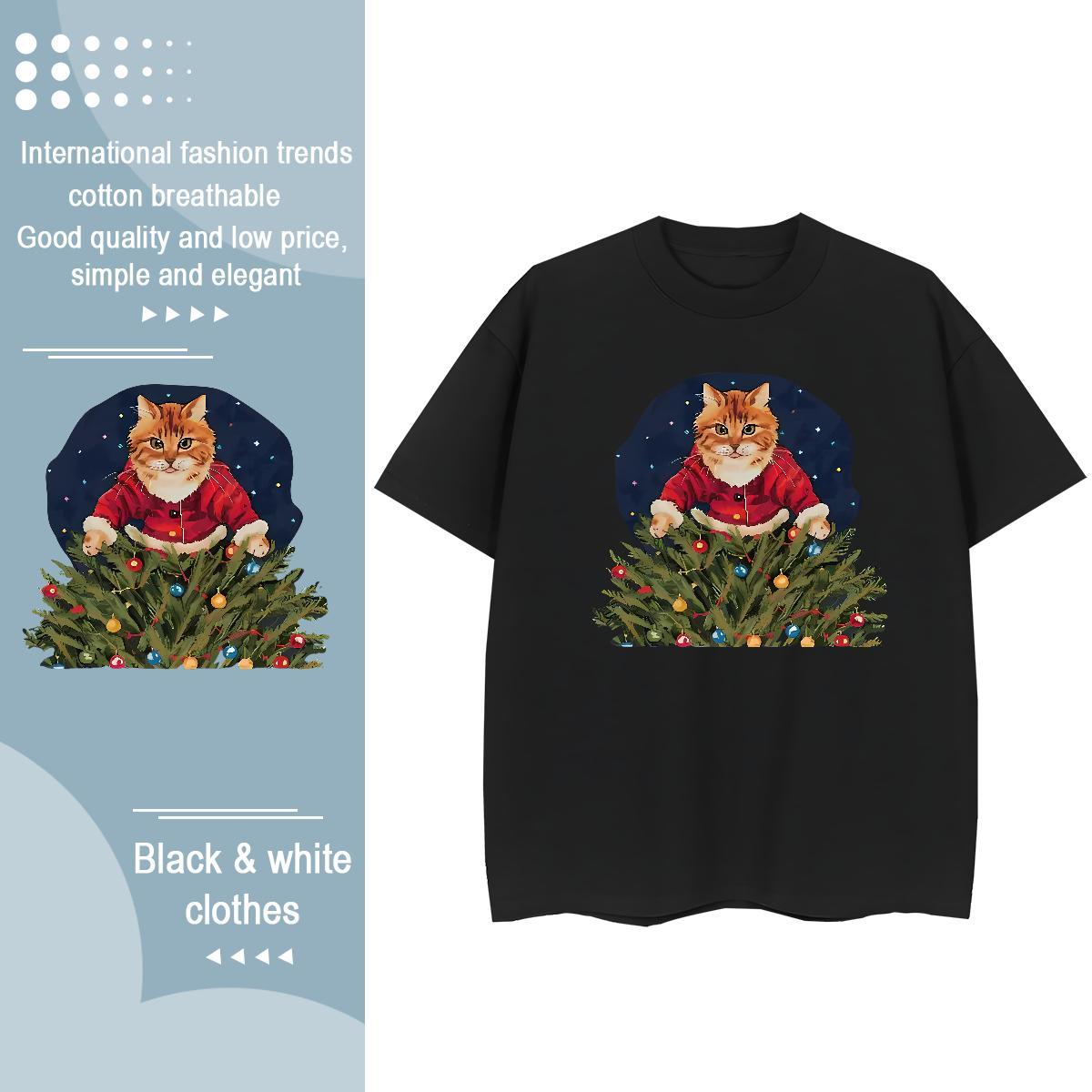 2024 Casual T-Shirts Breathable 230g 100% Cotton Womens Tshirts Custom Cartoon cat Sports Street Wear Brand Tee Shirt