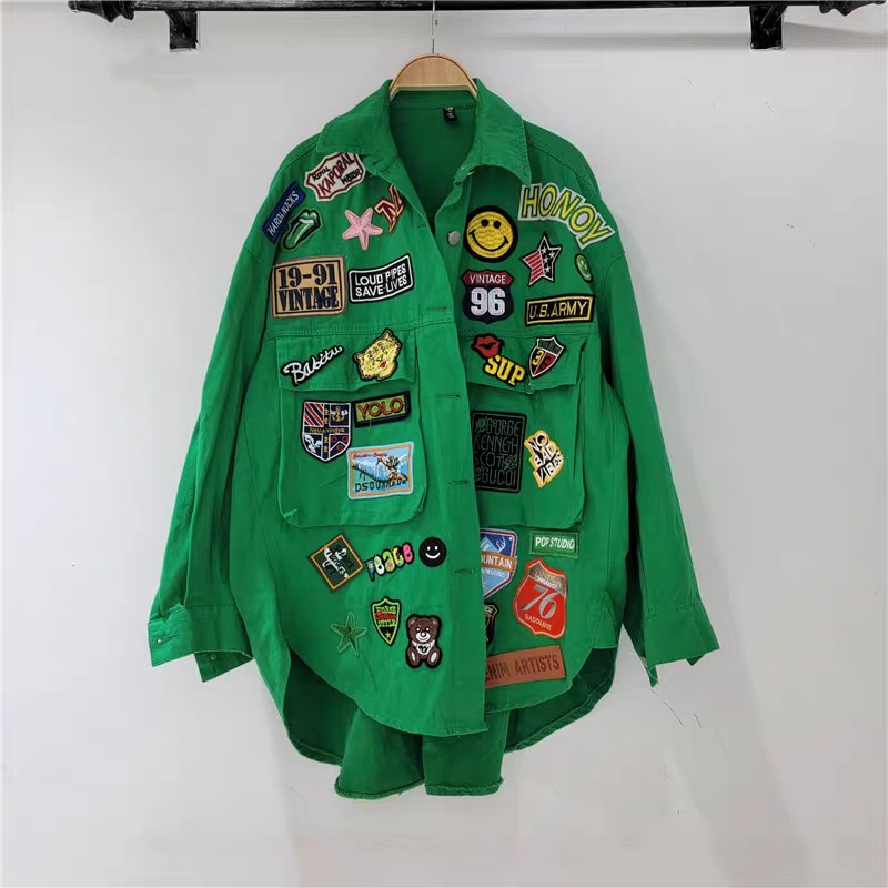 Women's Jackets Hip Hop Streetwear All-matching Fashion Beaded Diamonds Denim Jacket Women's Autumn Loose Three Dimensional Decoration Coat