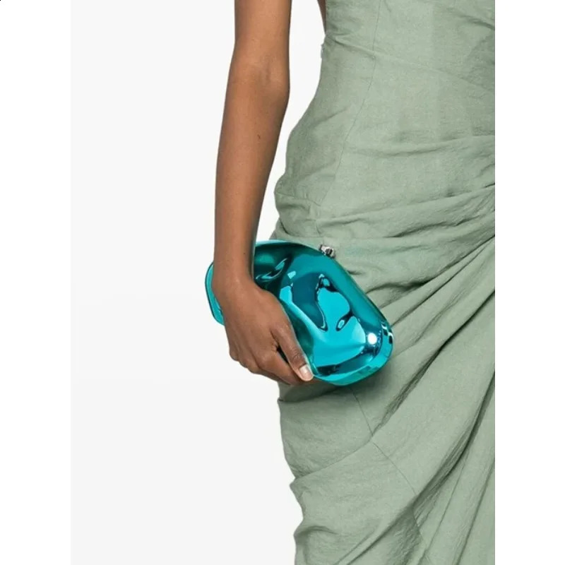 Acrylic Shell Shape Clutch Bag Women Evening Party Cute Metal Shiny Purse Gold Silver Blue Egg Handbag Quality Messenger Bag 240815