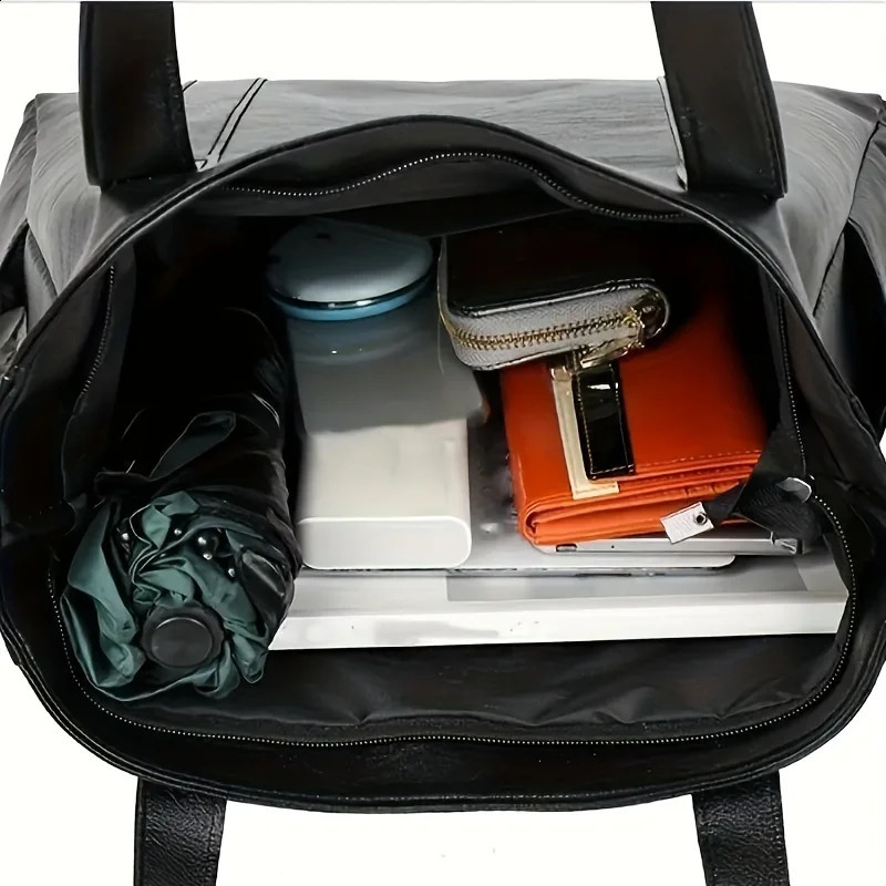 1pc Spacious PU Solid Color Shoulder Bag - Durable Zipper Portable Double Handle Tote Bag with Large Capacity - Perfect Commute 240816