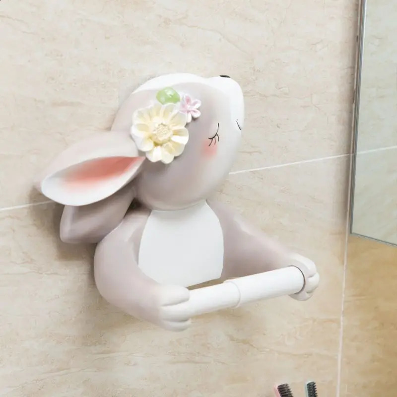 Creative Cute Rabbit Roll Paper Resin Wall Holder Kitchen Bathroom Towel Wall Shelf Dining Room Bedroom Bedside Tissue Wall Rack 240816