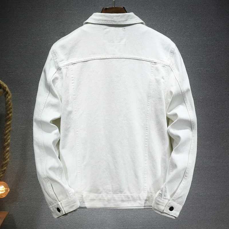 Autumn high-quality mens denim jacket black and white fashionable casual button elastic street personality denim jacket S-5XL W241011